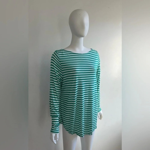 H&M Striped Long Sleeve Top Womens XL Green Tee Soft Stretch NWT - Picture 1 of 9